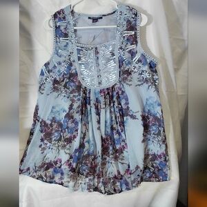 Roaman's Floral Embroidered Sleeveless Top